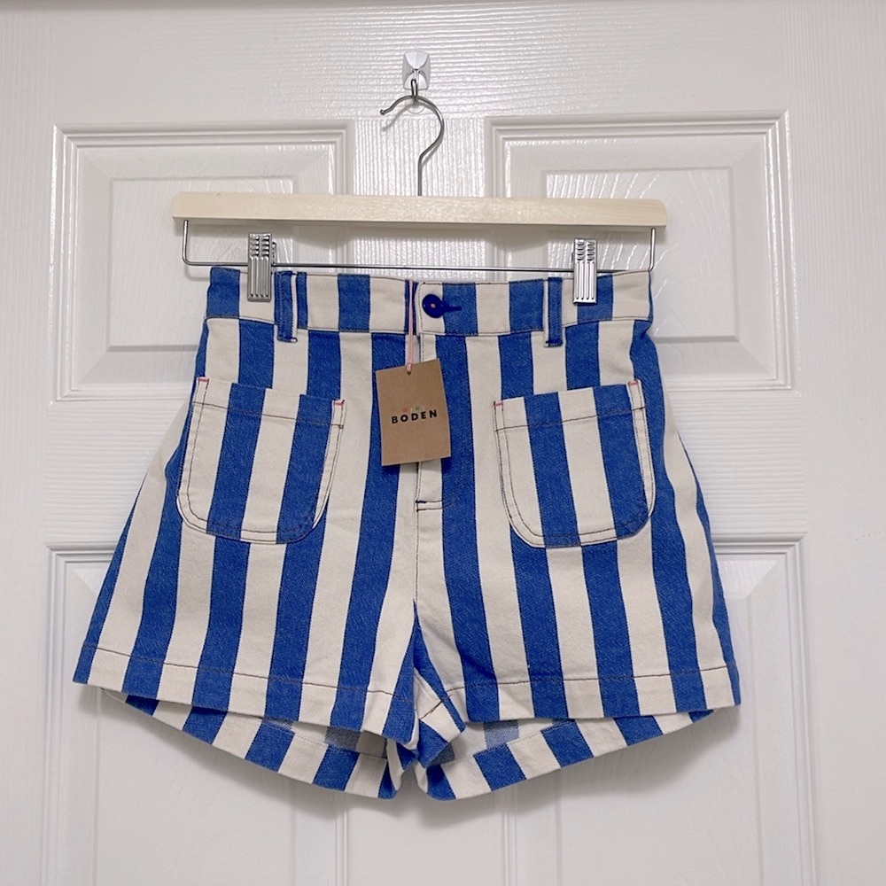 *SALE* NWT Mini Boden Patch Pocket Shorts in Orion Blue/Ivory - Picture 5 of 8